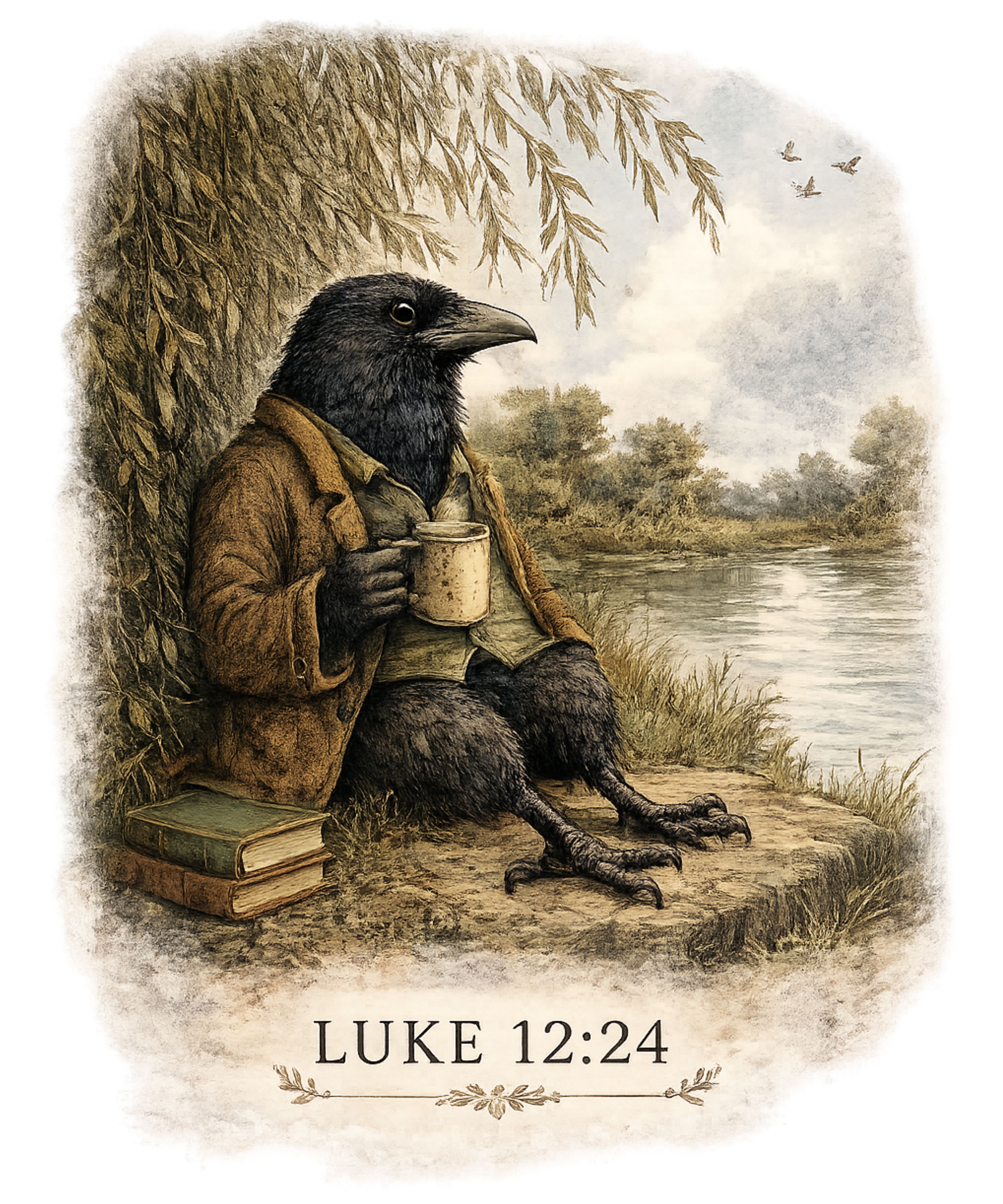 Raven — Luke 12:24 raven with coffee